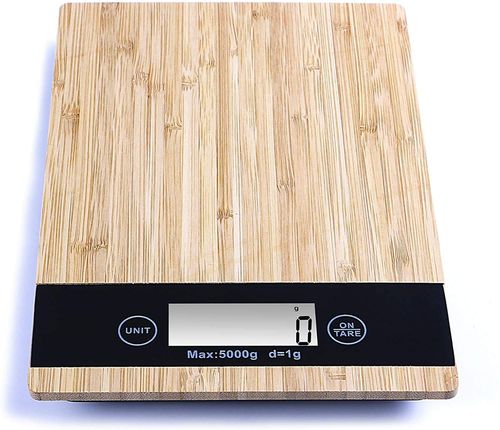 Báscula digital de bambú  para cocina rectangular PRITECH peso máximo 5 kg, alta precisión