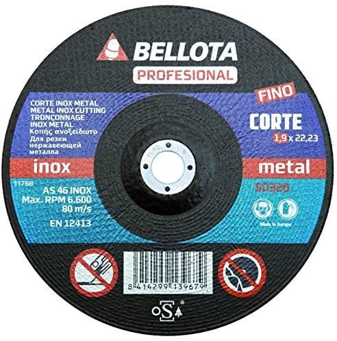 Disco de corte fino 230 mm BELLOTA 1,9 mm metal inox